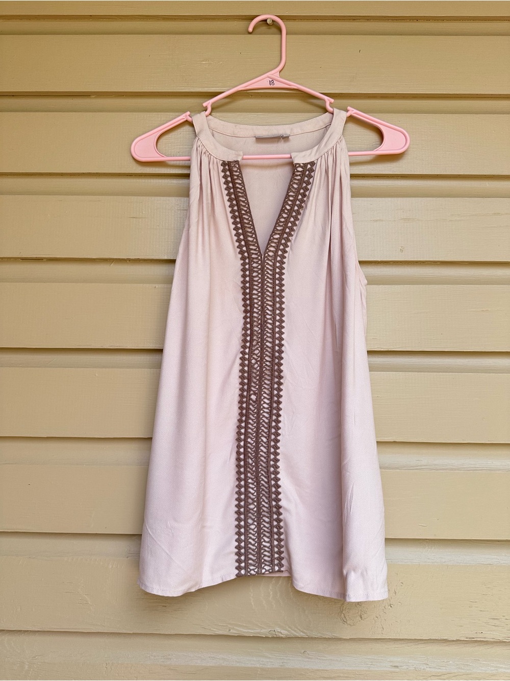 Ellie Kai Tank Top Pink Peach Neutral Boho Lace Size 6 Sleeveless Tencel
